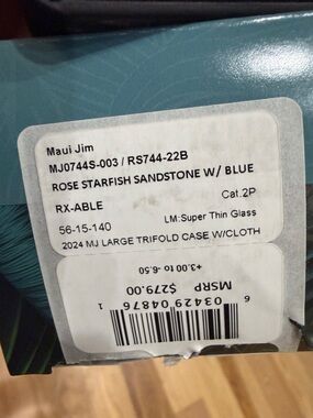 Maui Jim Rose Starfish Sandstone with Blue Accents Sunglass Label